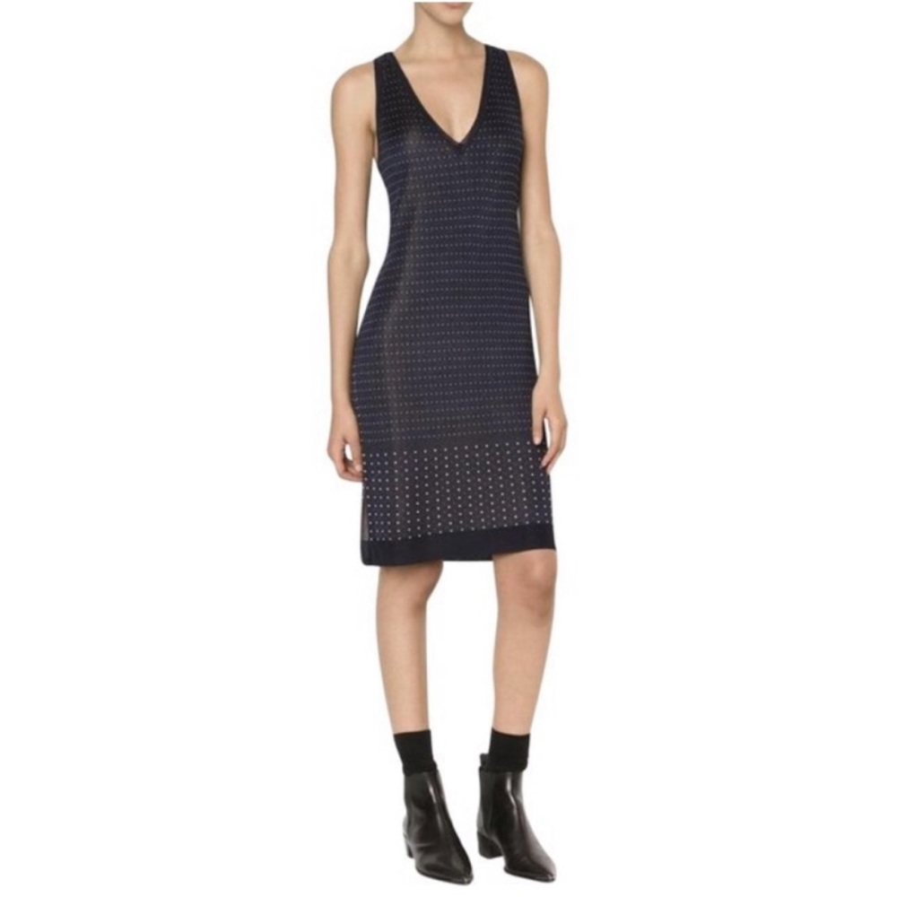 rag & bone Abigail Dot Knit Body Conscious V Neck Dress in Navy